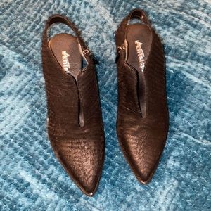 Black sling back booties